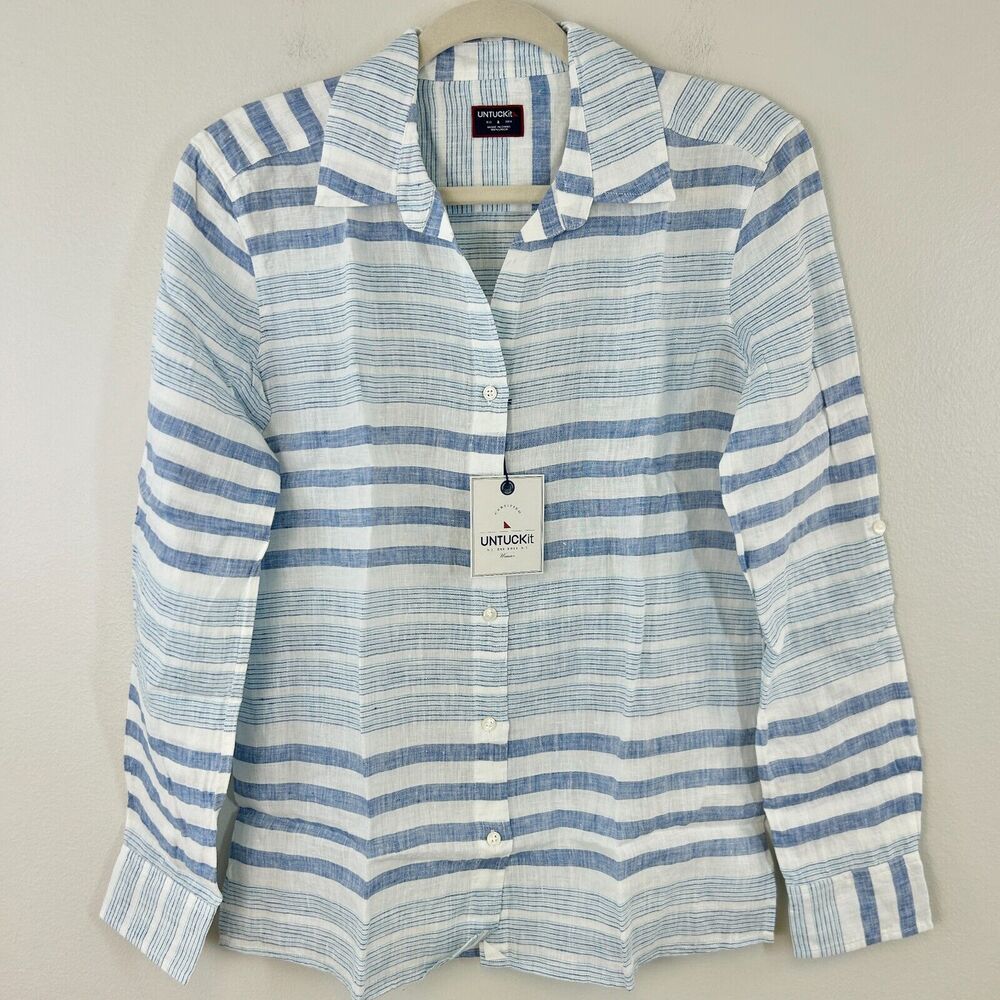 Untuckit Vietti Shirt Womens 4 Linen Button Up shirt NWT